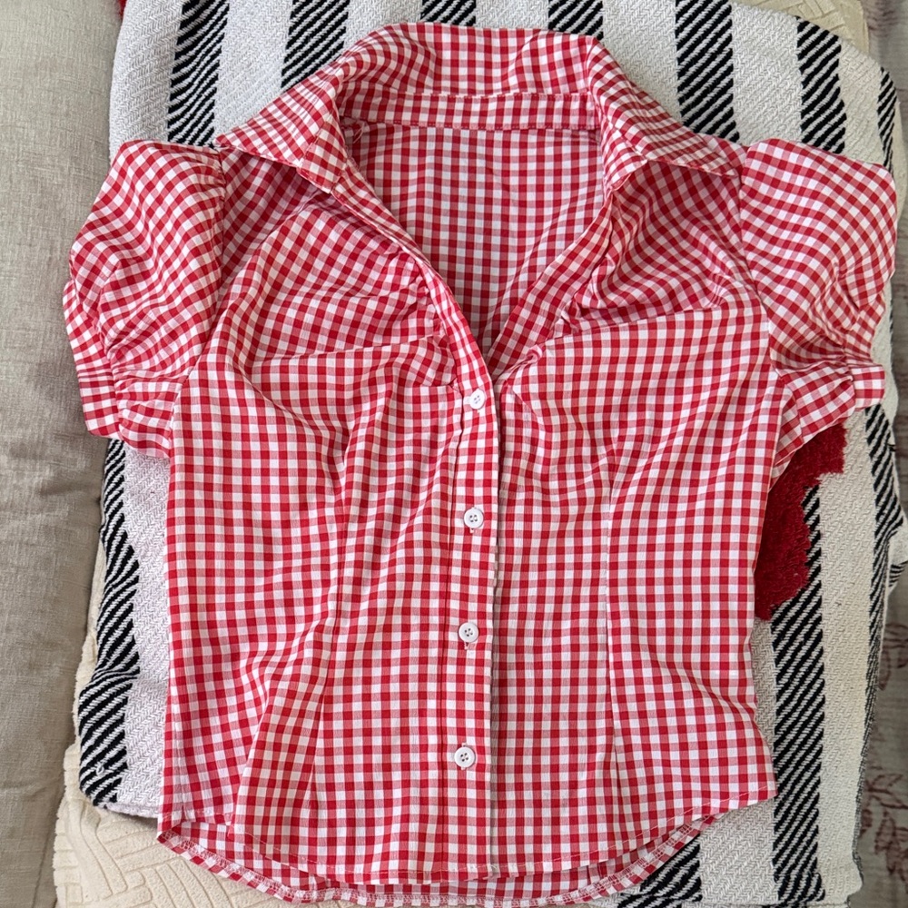 Red Gingham Button-Up Women's Top